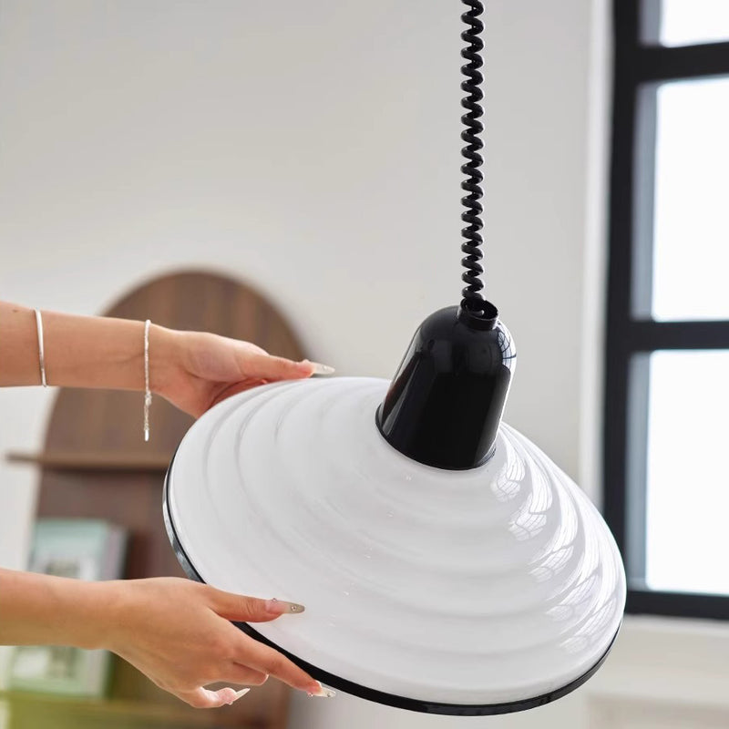Contemporary Scandinavian Conical Bowl Shape Glass Lampshade Iron 1 - Light Pendant Light For Dining Room