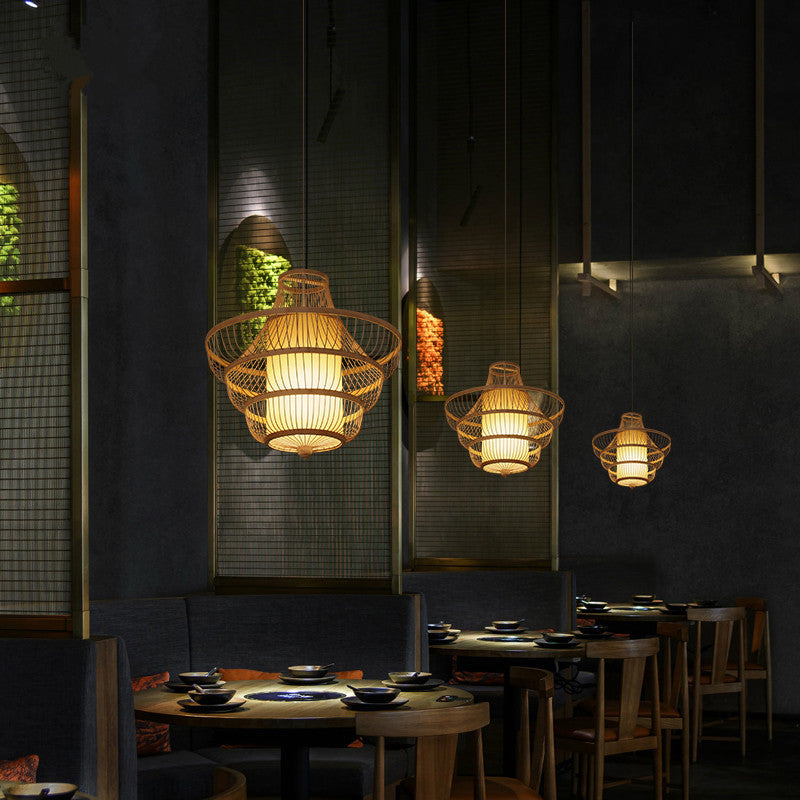 Traditionelle chinesische Kuppel-Gyro-Form Bambus Imitation Pergamentpapier Lampenschirm 1 - Licht Kronleuchter für Esszimmer 