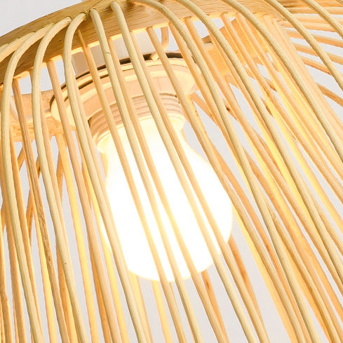 Traditional Japanese Dome Semicircle Bamboo Lampshade 1 - Light Chandelier For Dining Room