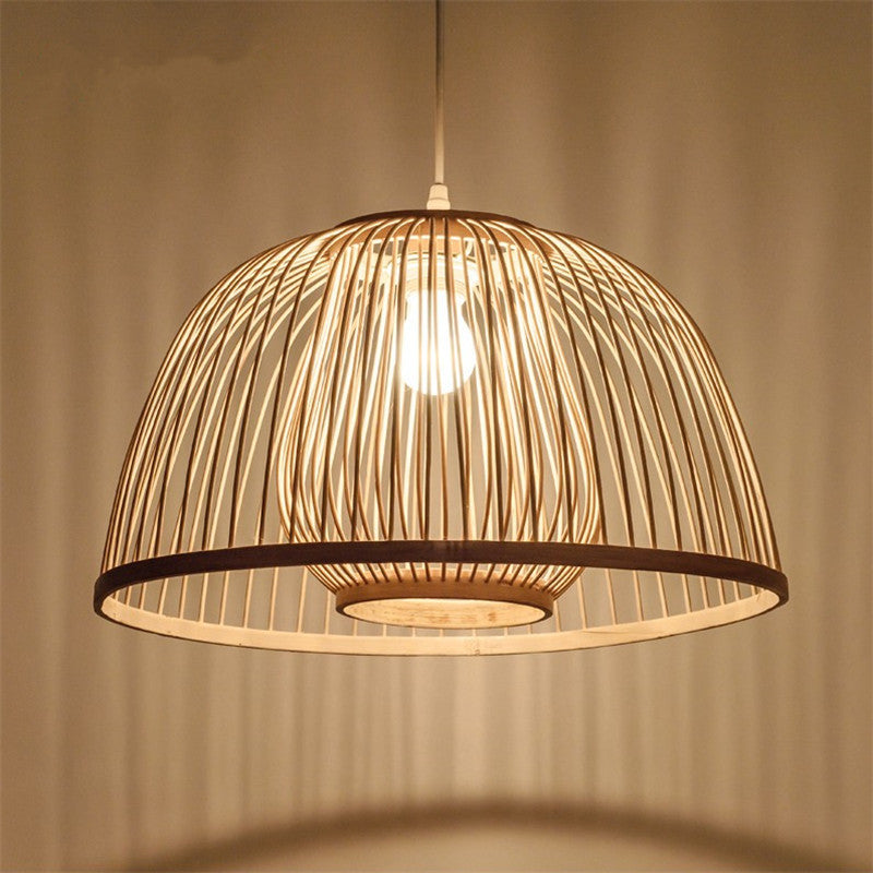 Traditional Japanese Dome Semicircle Bamboo Lampshade 1 - Light Chandelier For Dining Room