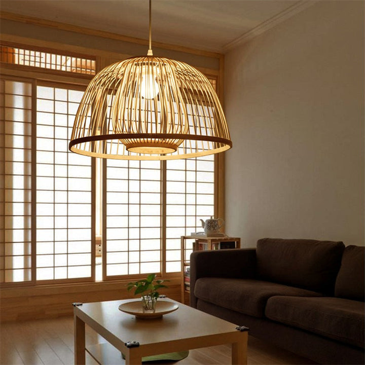 Traditioneller japanischer Halbkugel-Bambuslampenschirm 1 - Licht-Kronleuchter für Esszimmer 