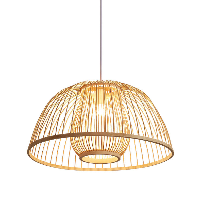 Traditional Japanese Dome Semicircle Bamboo Lampshade 1 - Light Chandelier For Dining Room
