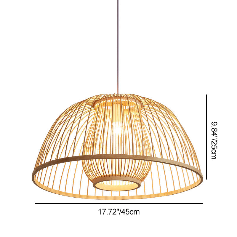 Traditional Japanese Dome Semicircle Bamboo Lampshade 1 - Light Chandelier For Dining Room