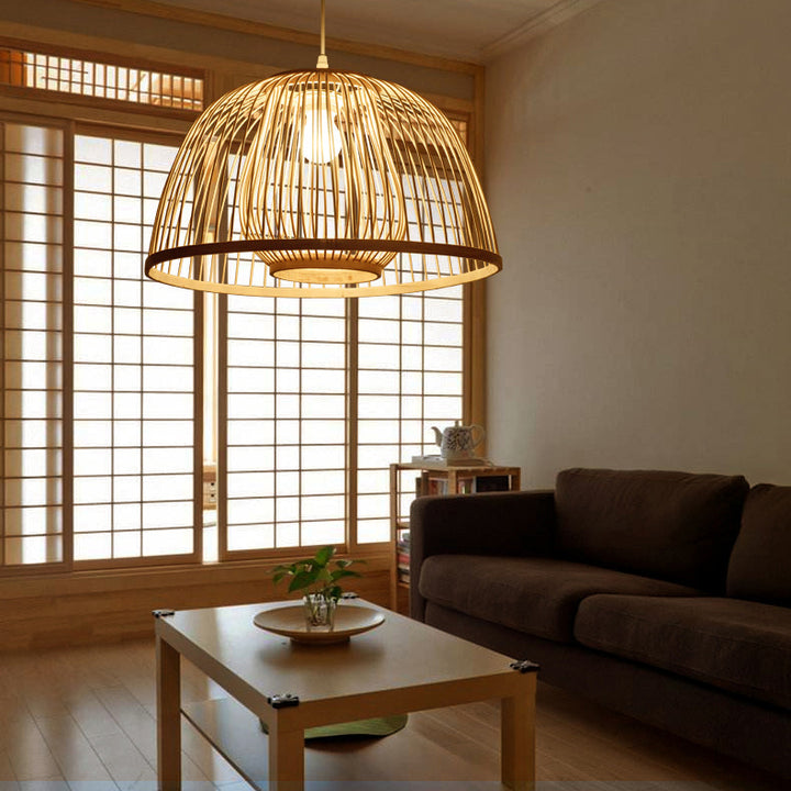 Abat-jour en bambou en demi-cercle traditionnel japonais 1 - Lustre lumineux pour salle à manger 