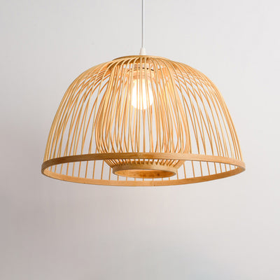 Traditional Japanese Dome Semicircle Bamboo Lampshade 1 - Light Chandelier For Dining Room