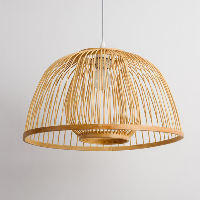 Traditional Japanese Dome Semicircle Bamboo Lampshade 1 - Light Chandelier For Dining Room