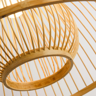 Traditional Japanese Dome Semicircle Bamboo Lampshade 1 - Light Chandelier For Dining Room