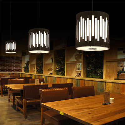 Contemporary Industrial Cylindrical Vertical Lines Bamboo Weaving 1 - Light Pendant Light For Dining Room
