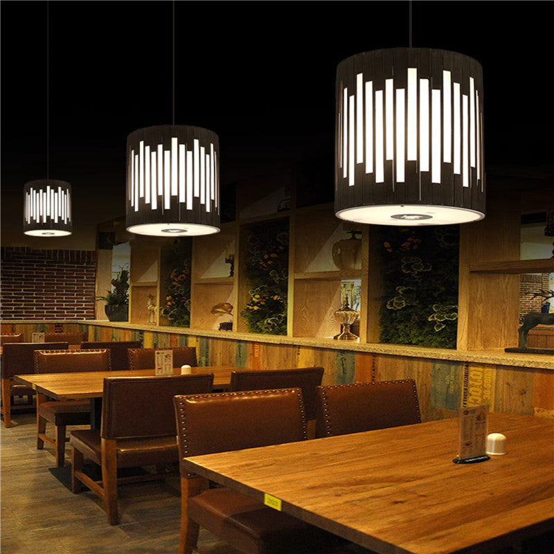 Contemporary Industrial Cylindrical Vertical Lines Bamboo Weaving 1 - Light Pendant Light For Dining Room