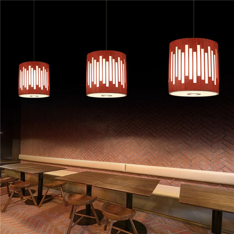 Contemporary Industrial Cylindrical Vertical Lines Bamboo Weaving 1 - Light Pendant Light For Dining Room