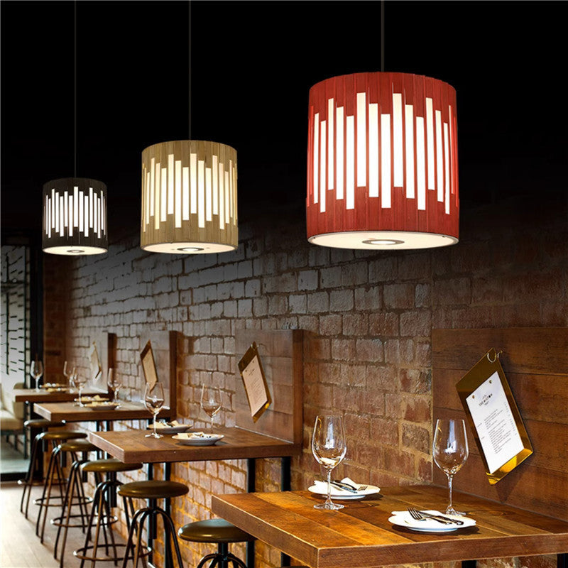 Contemporary Industrial Cylindrical Vertical Lines Bamboo Weaving 1 - Light Pendant Light For Dining Room