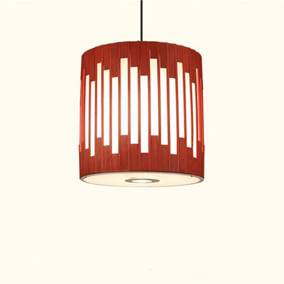 Contemporary Industrial Cylindrical Vertical Lines Bamboo Weaving 1 - Light Pendant Light For Dining Room