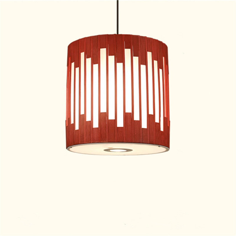 Contemporary Industrial Cylindrical Vertical Lines Bamboo Weaving 1 - Light Pendant Light For Dining Room