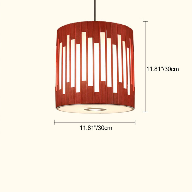 Contemporary Industrial Cylindrical Vertical Lines Bamboo Weaving 1 - Light Pendant Light For Dining Room