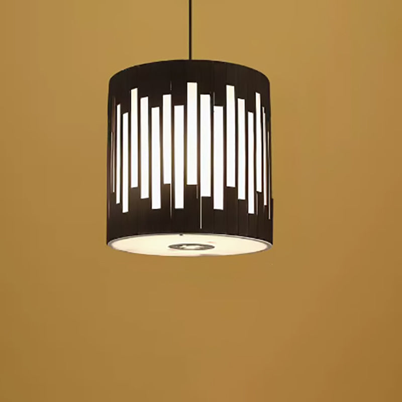 Contemporary Industrial Cylindrical Vertical Lines Bamboo Weaving 1 - Light Pendant Light For Dining Room