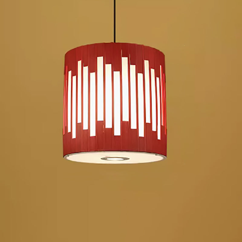Contemporary Industrial Cylindrical Vertical Lines Bamboo Weaving 1 - Light Pendant Light For Dining Room