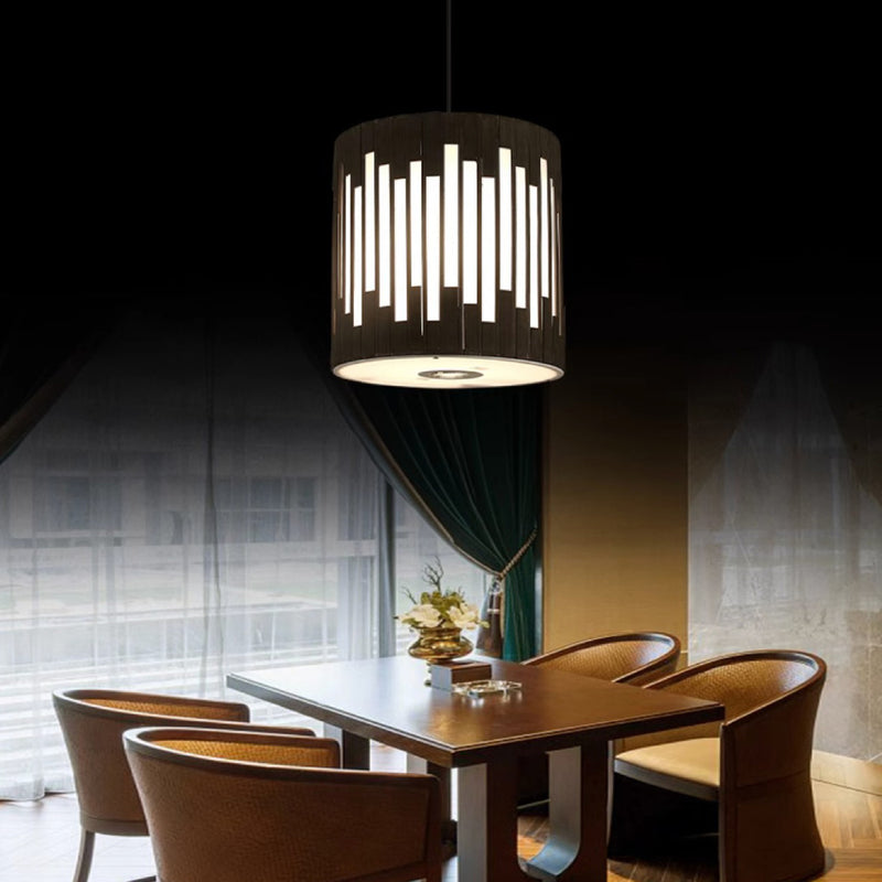 Contemporary Industrial Cylindrical Vertical Lines Bamboo Weaving 1 - Light Pendant Light For Dining Room