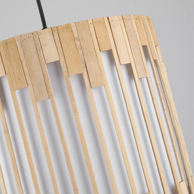 Contemporary Industrial Cylindrical Vertical Lines Bamboo Weaving 1 - Light Pendant Light For Dining Room