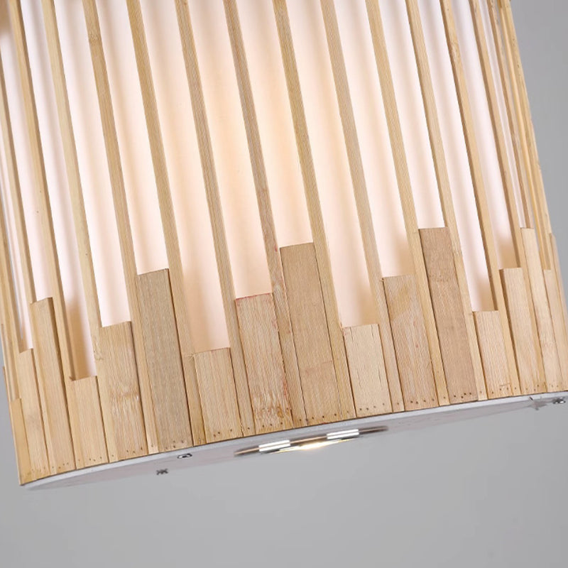 Contemporary Industrial Cylindrical Vertical Lines Bamboo Weaving 1 - Light Pendant Light For Dining Room