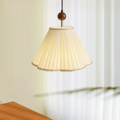 Traditional Japanese Skirt Shape Fabric Lampshade Solid Wood 1 - Light Pendant Light For Living Room