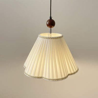 Traditional Japanese Skirt Shape Fabric Lampshade Solid Wood 1 - Light Pendant Light For Living Room