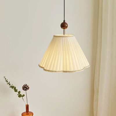 Traditional Japanese Skirt Shape Fabric Lampshade Solid Wood 1 - Light Pendant Light For Living Room