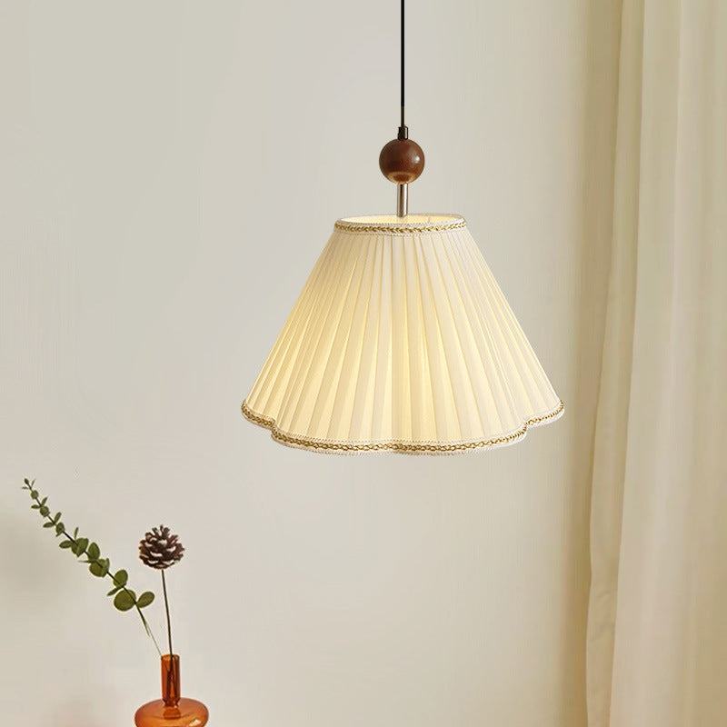 Traditional Japanese Skirt Shape Fabric Lampshade Solid Wood 1 - Light Pendant Light For Living Room