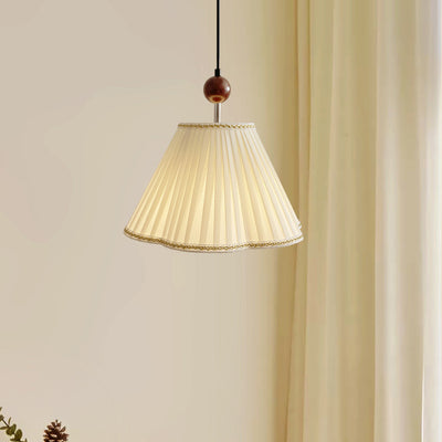 Traditional Japanese Skirt Shape Fabric Lampshade Solid Wood 1 - Light Pendant Light For Living Room