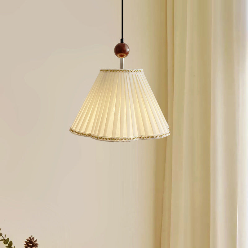 Traditional Japanese Skirt Shape Fabric Lampshade Solid Wood 1 - Light Pendant Light For Living Room