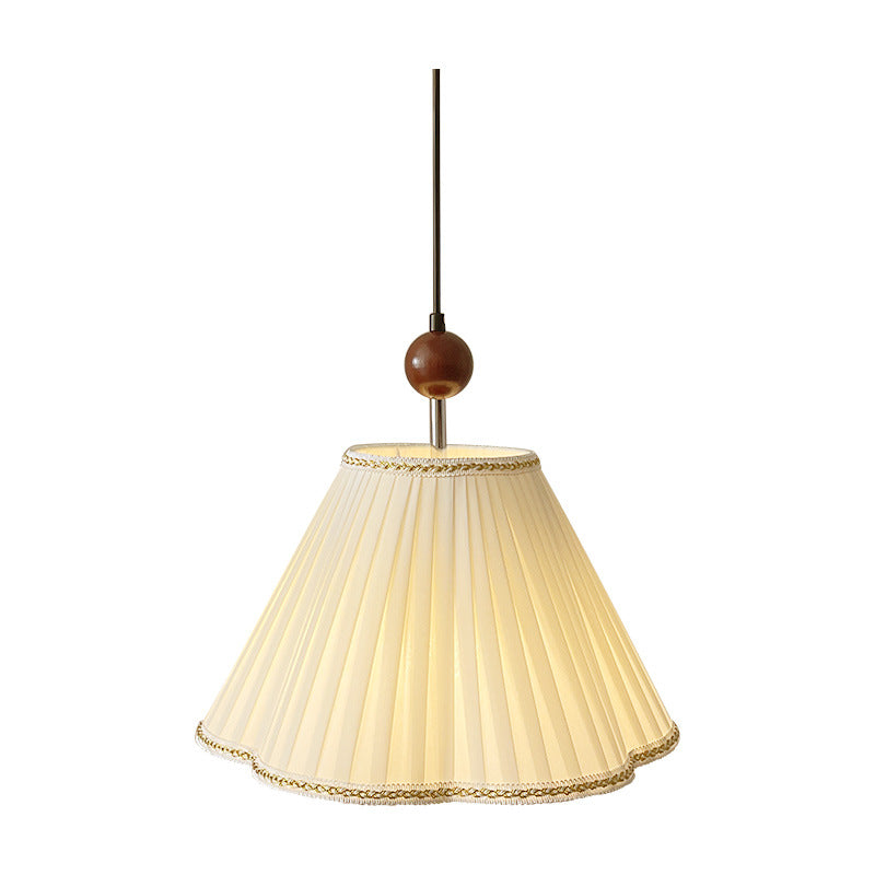 Traditional Japanese Skirt Shape Fabric Lampshade Solid Wood 1 - Light Pendant Light For Living Room