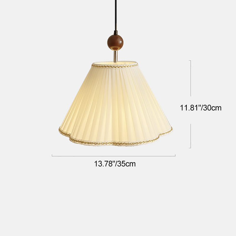 Traditional Japanese Skirt Shape Fabric Lampshade Solid Wood 1 - Light Pendant Light For Living Room