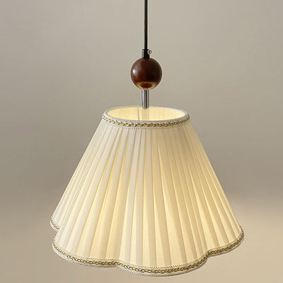 Traditional Japanese Skirt Shape Fabric Lampshade Solid Wood 1 - Light Pendant Light For Living Room