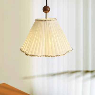Traditional Japanese Skirt Shape Fabric Lampshade Solid Wood 1 - Light Pendant Light For Living Room