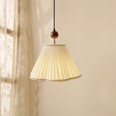 Traditional Japanese Skirt Shape Fabric Lampshade Solid Wood 1 - Light Pendant Light For Living Room