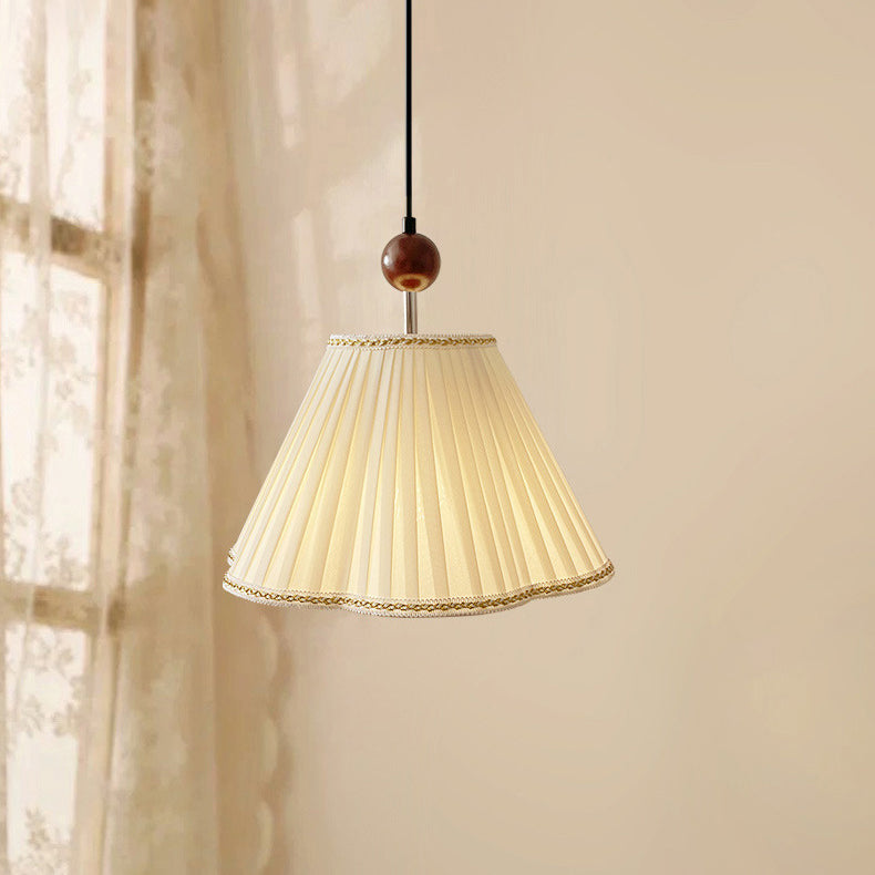 Traditional Japanese Skirt Shape Fabric Lampshade Solid Wood 1 - Light Pendant Light For Living Room