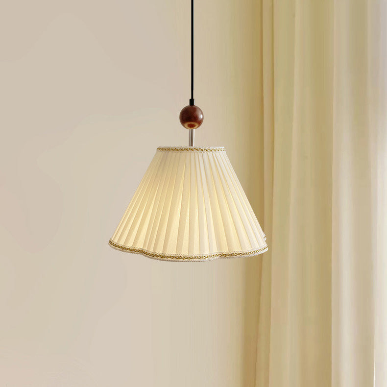 Traditional Japanese Skirt Shape Fabric Lampshade Solid Wood 1 - Light Pendant Light For Living Room