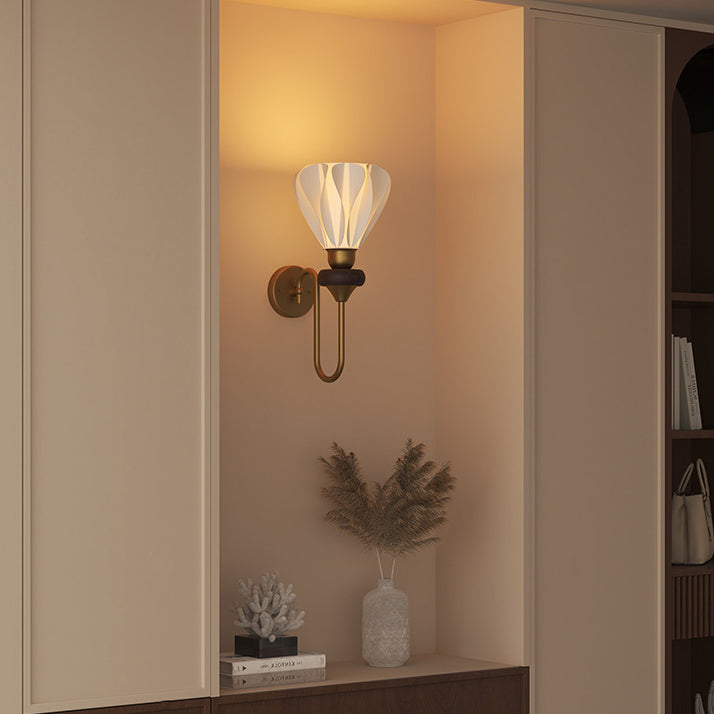 Traditional French Skirt Swing PLA Lampshade Iron Solid Wood 1 - Light Wall Sconce Lamp For Bedroom