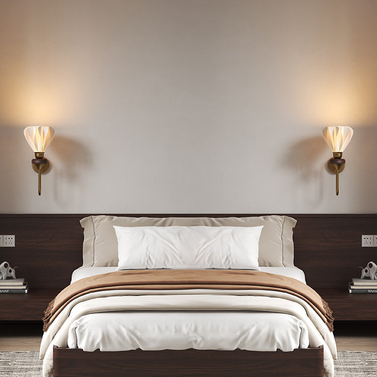 Traditional French Skirt Swing PLA Lampshade Iron Solid Wood 1 - Light Wall Sconce Lamp For Bedroom