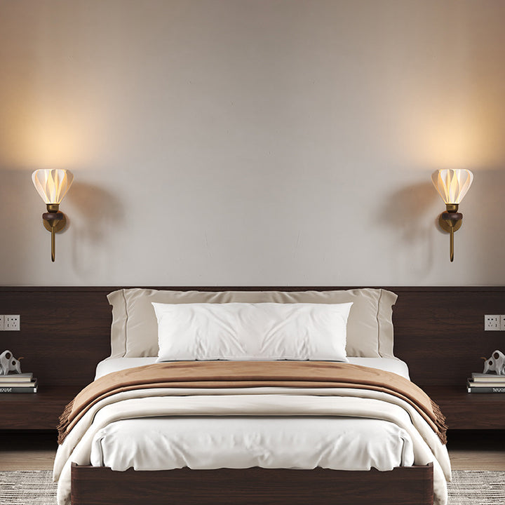 Traditional French Skirt Swing PLA Lampshade Iron Solid Wood 1 - Light Wall Sconce Lamp For Bedroom