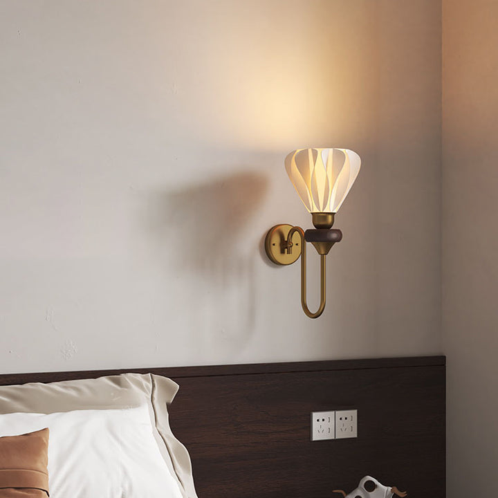Traditional French Skirt Swing PLA Lampshade Iron Solid Wood 1 - Light Wall Sconce Lamp For Bedroom