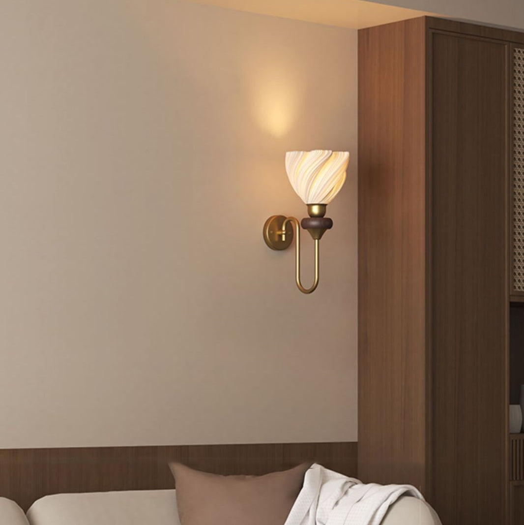 Traditional French Skirt Swing PLA Lampshade Iron Solid Wood 1 - Light Wall Sconce Lamp For Bedroom