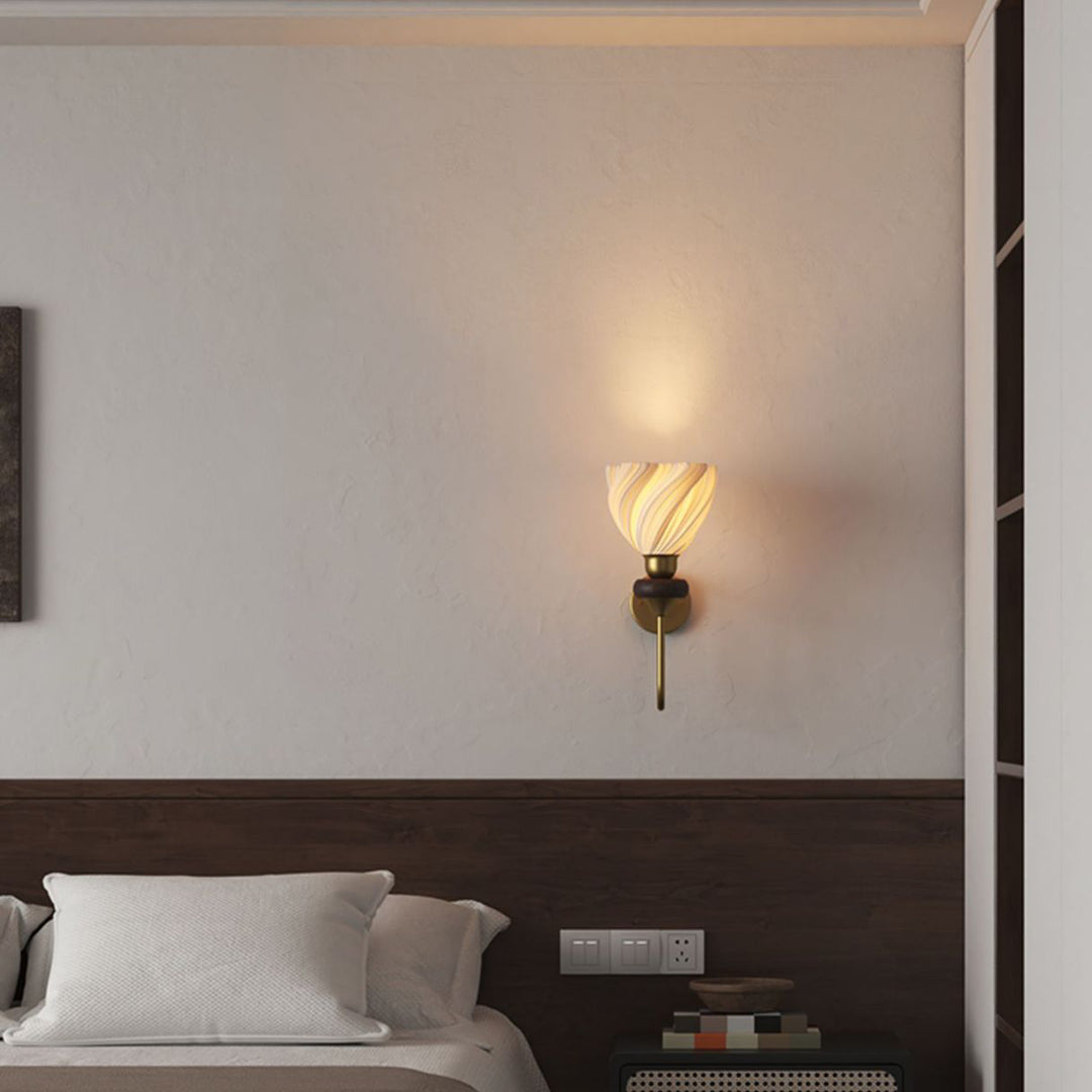 Traditional French Skirt Swing PLA Lampshade Iron Solid Wood 1 - Light Wall Sconce Lamp For Bedroom