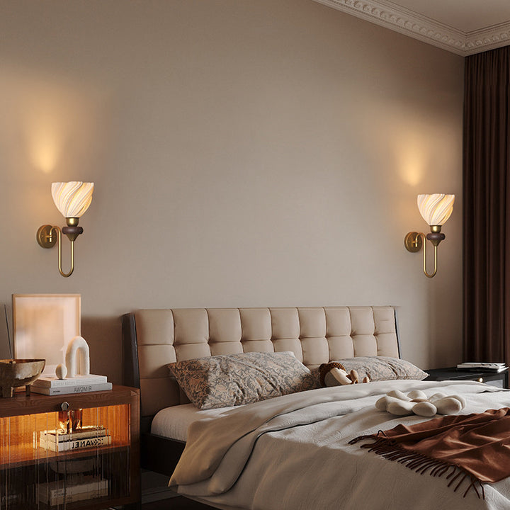 Traditional French Skirt Swing PLA Lampshade Iron Solid Wood 1 - Light Wall Sconce Lamp For Bedroom