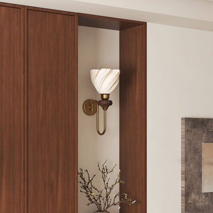 Traditional French Skirt Swing PLA Lampshade Iron Solid Wood 1 - Light Wall Sconce Lamp For Bedroom