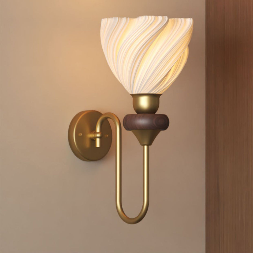 Traditional French Skirt Swing PLA Lampshade Iron Solid Wood 1 - Light Wall Sconce Lamp For Bedroom