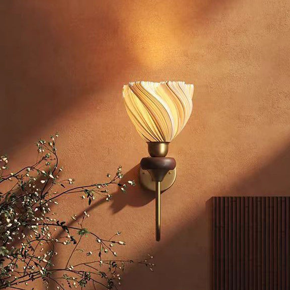 Traditional French Skirt Swing PLA Lampshade Iron Solid Wood 1 - Light Wall Sconce Lamp For Bedroom