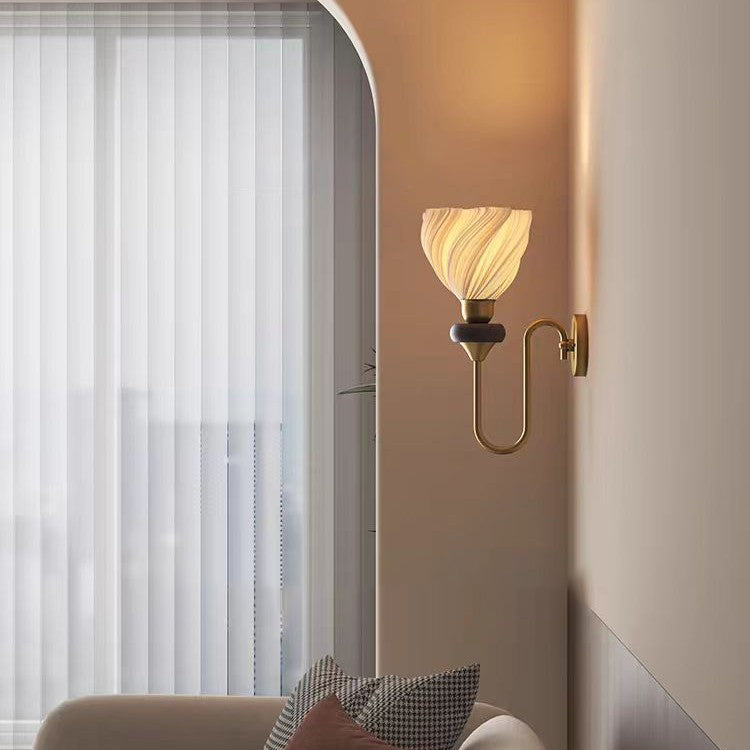 Traditional French Skirt Swing PLA Lampshade Iron Solid Wood 1 - Light Wall Sconce Lamp For Bedroom