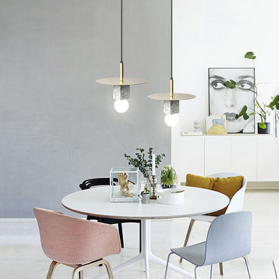 Contemporary Scandinavian Electroplating Metal Square Marble Lampshade 1 - Light Pendant Light For Dining Room
