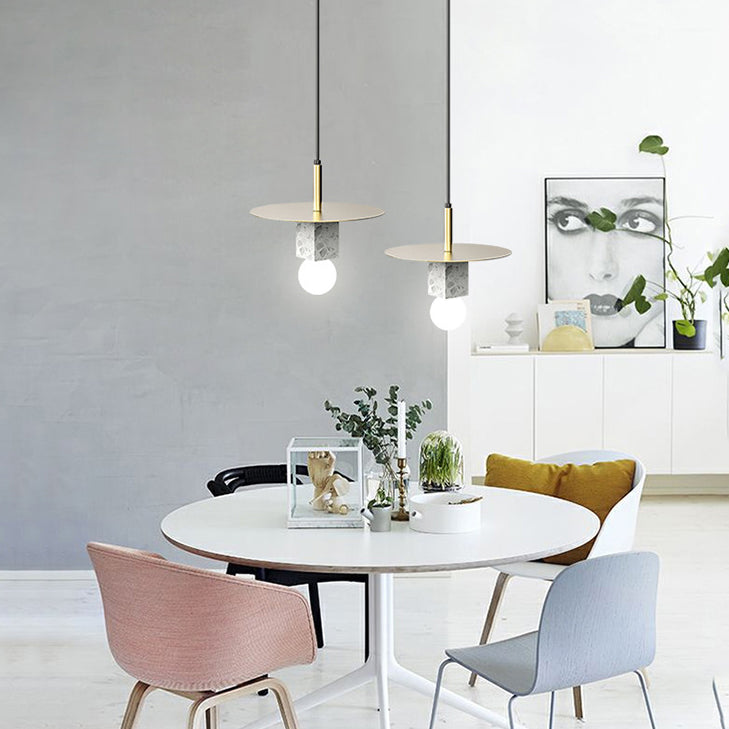 Contemporary Scandinavian Electroplating Metal Square Marble Lampshade 1 - Light Pendant Light For Dining Room