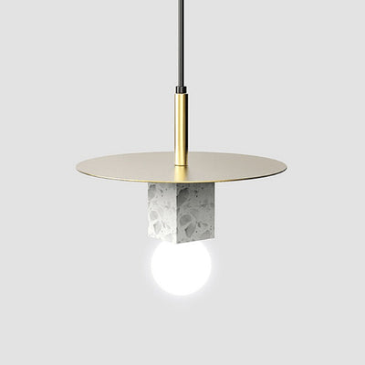 Contemporary Scandinavian Electroplating Metal Square Marble Lampshade 1 - Light Pendant Light For Dining Room